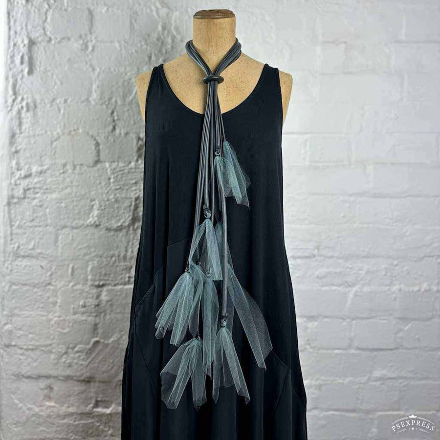 long rubber and tulle necklace: fantasy necklace smokey teal SAMPLES