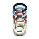 slim rubber, triple strand bangle with chrome