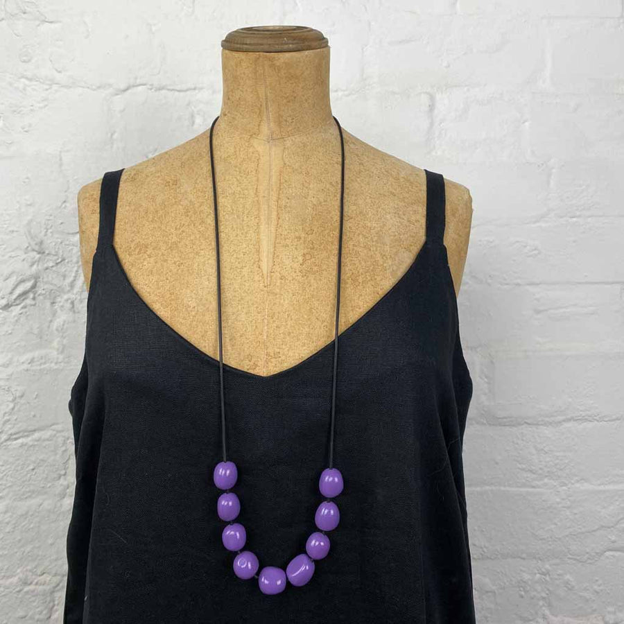 Resin pebble necklace- glossy purple