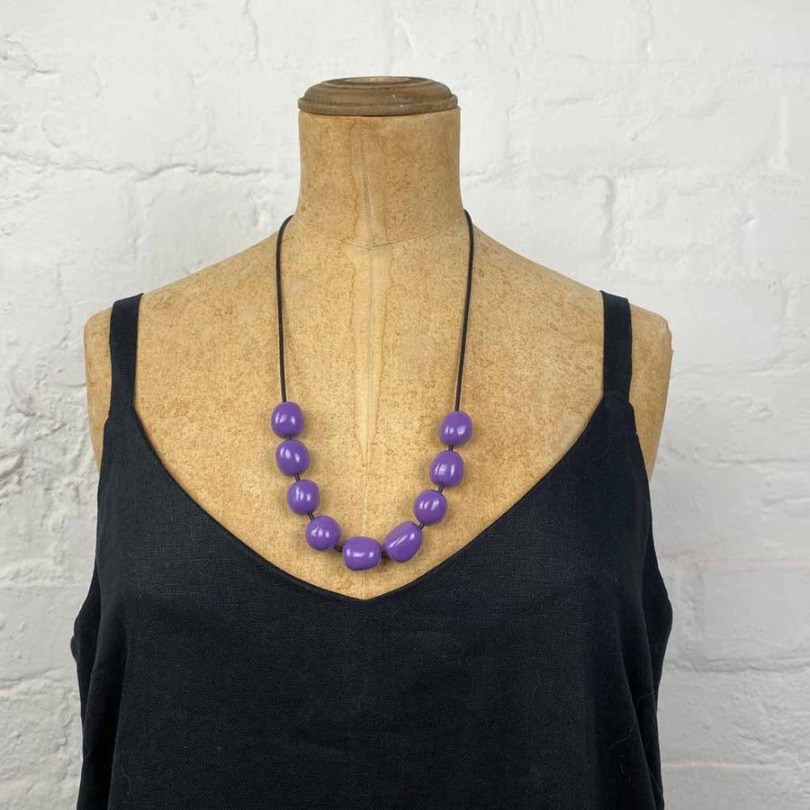 Resin pebble necklace- glossy purple