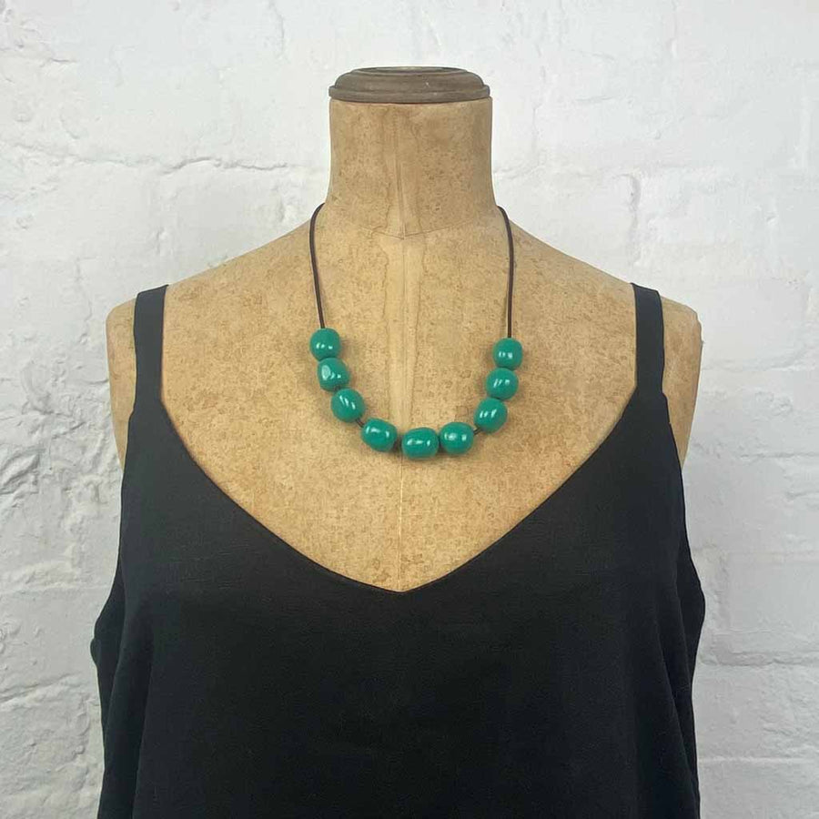 Resin pebble necklace- glossy greenish teal