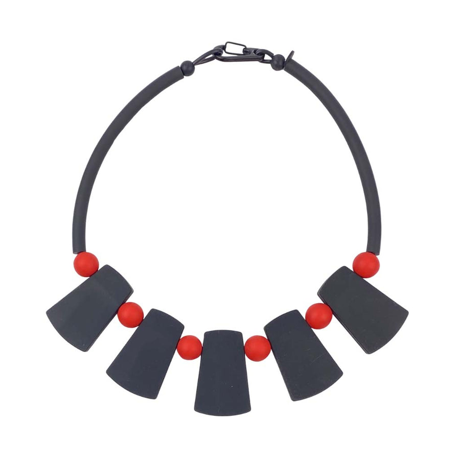 black and red warrior necklace on a white background