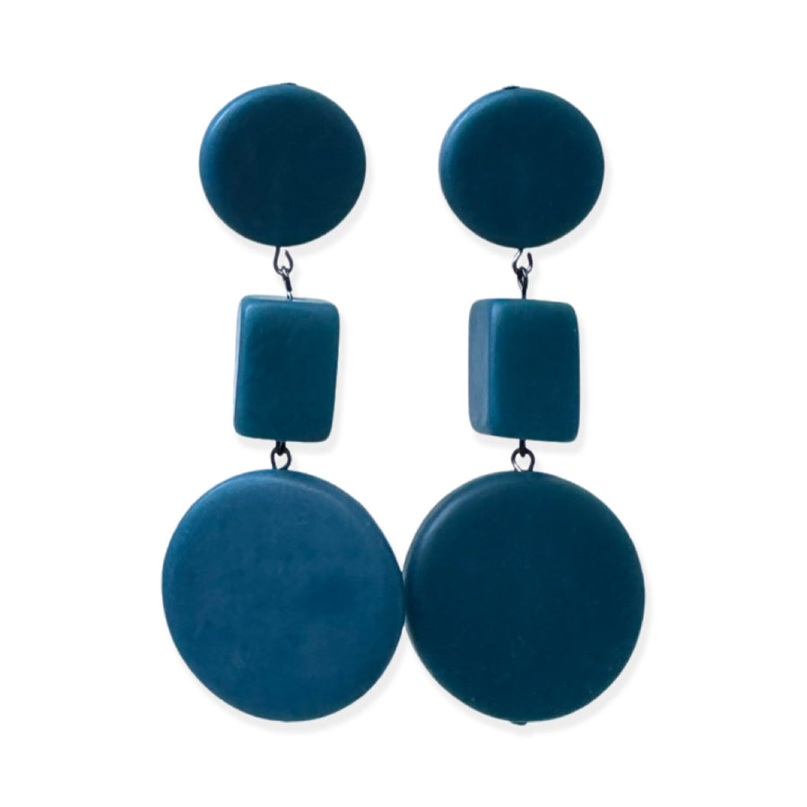 teal dangle earrings on a white background