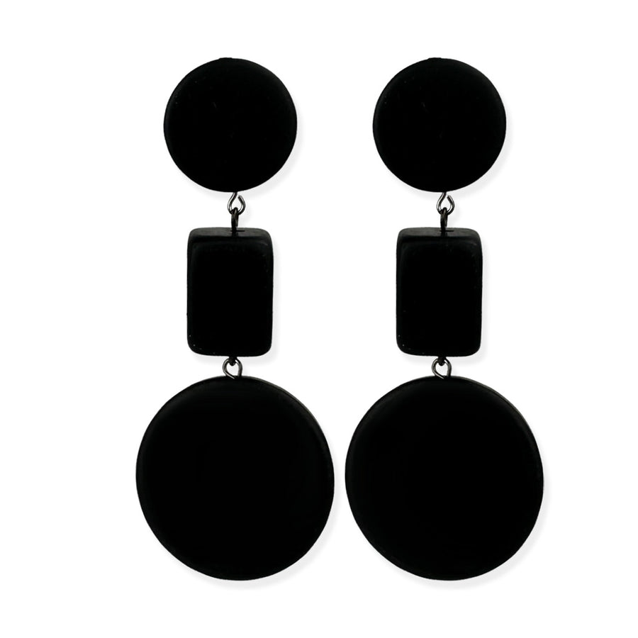 black dangle earrings on a white background