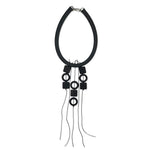 Quirky Lightweight black statement necklace on a white background