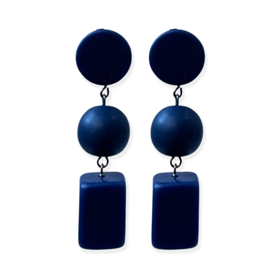 blue dangling earrings on a white background