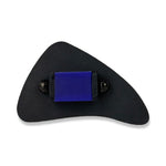 Black triangular ring with a blue square centre on a white background