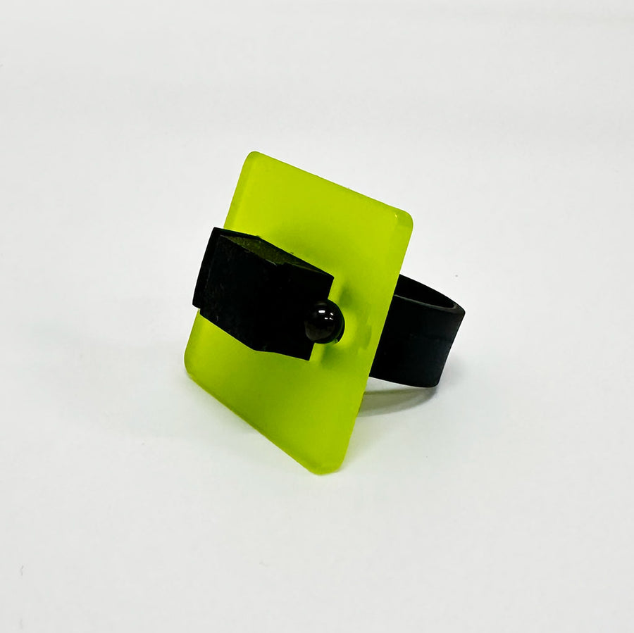 green and black chunky ring from side
