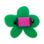 Chunky floral flower ring with green petals and pink centre