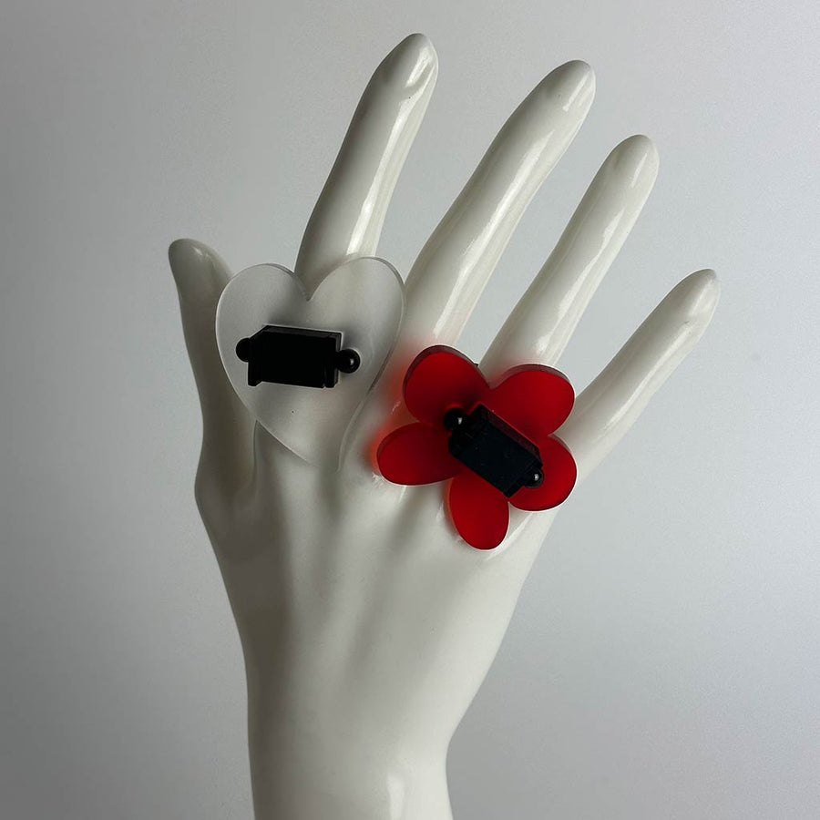 mannequin hand displaying two chunky rings