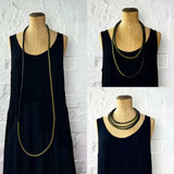 mannequin showing ways to wear the two tone statement necklace, long or short