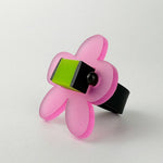 side view of pink and lime green chunky ring