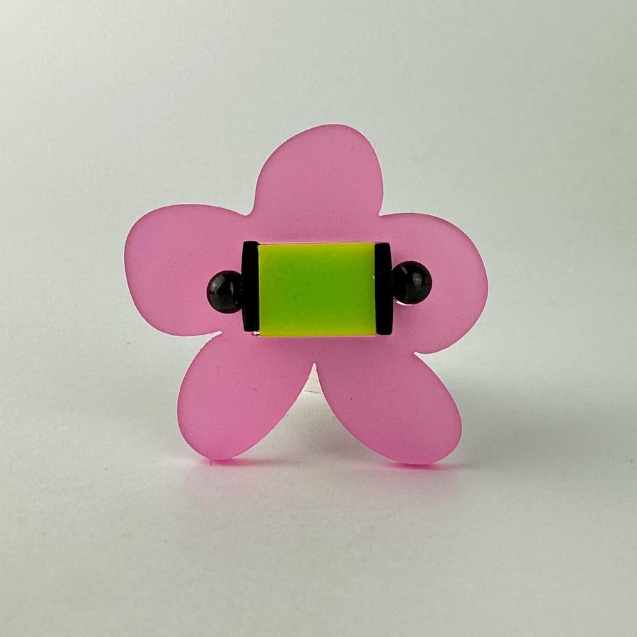 pink and lime green chunky perspex ring