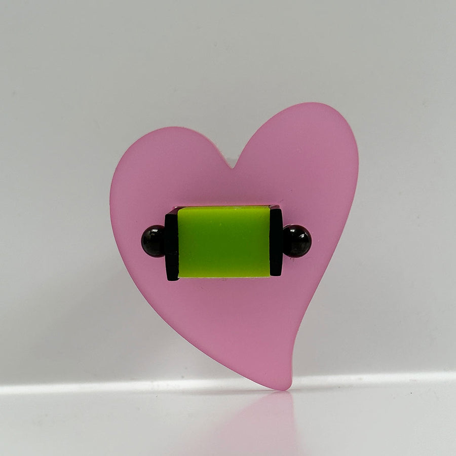Pink and lime green chunky heart shaped ring