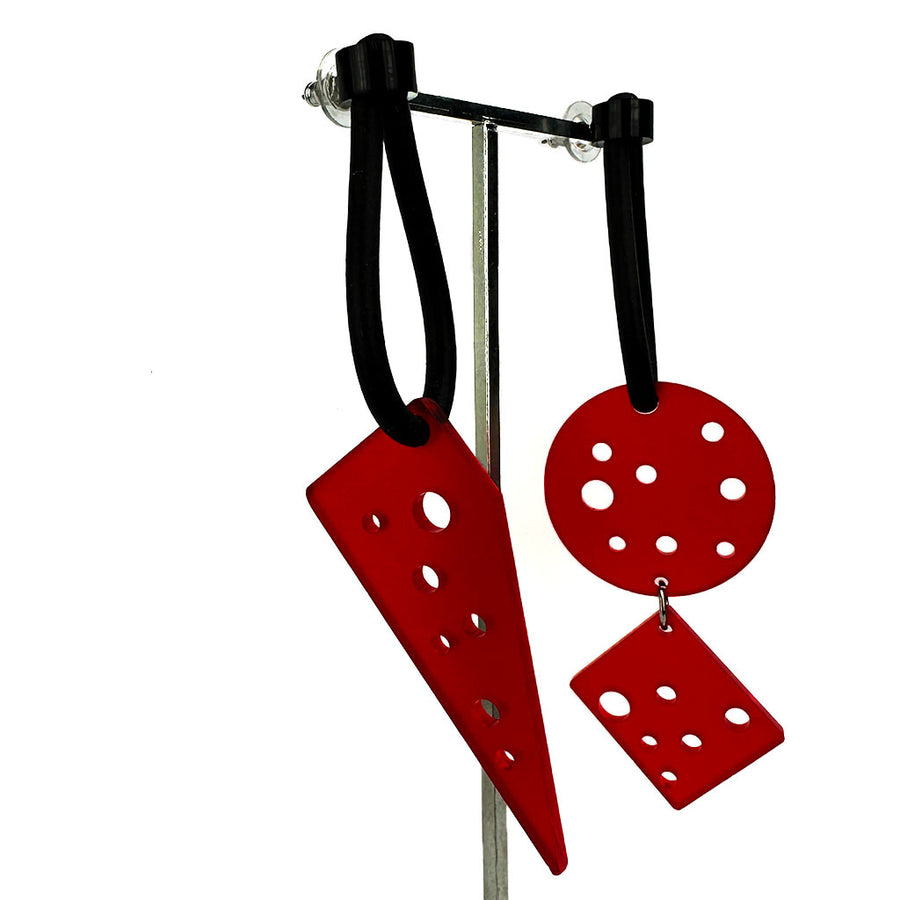 long red dangle earrings by Frank Ideas