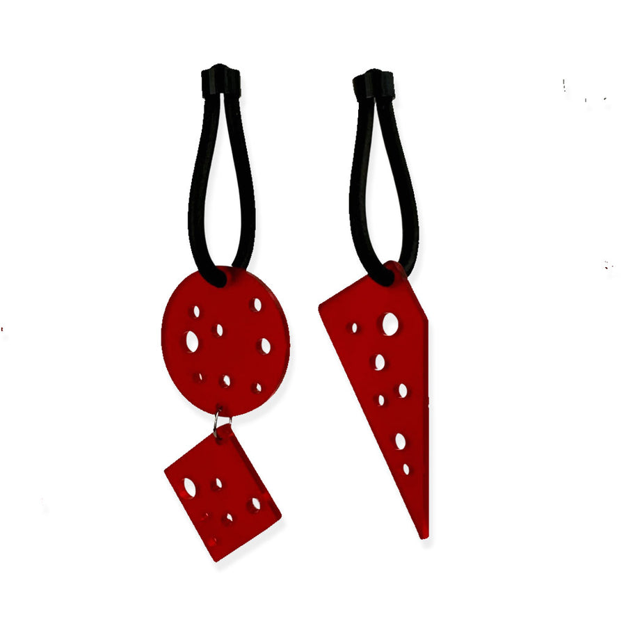 long red asymmetric earrings by Frank Ideas