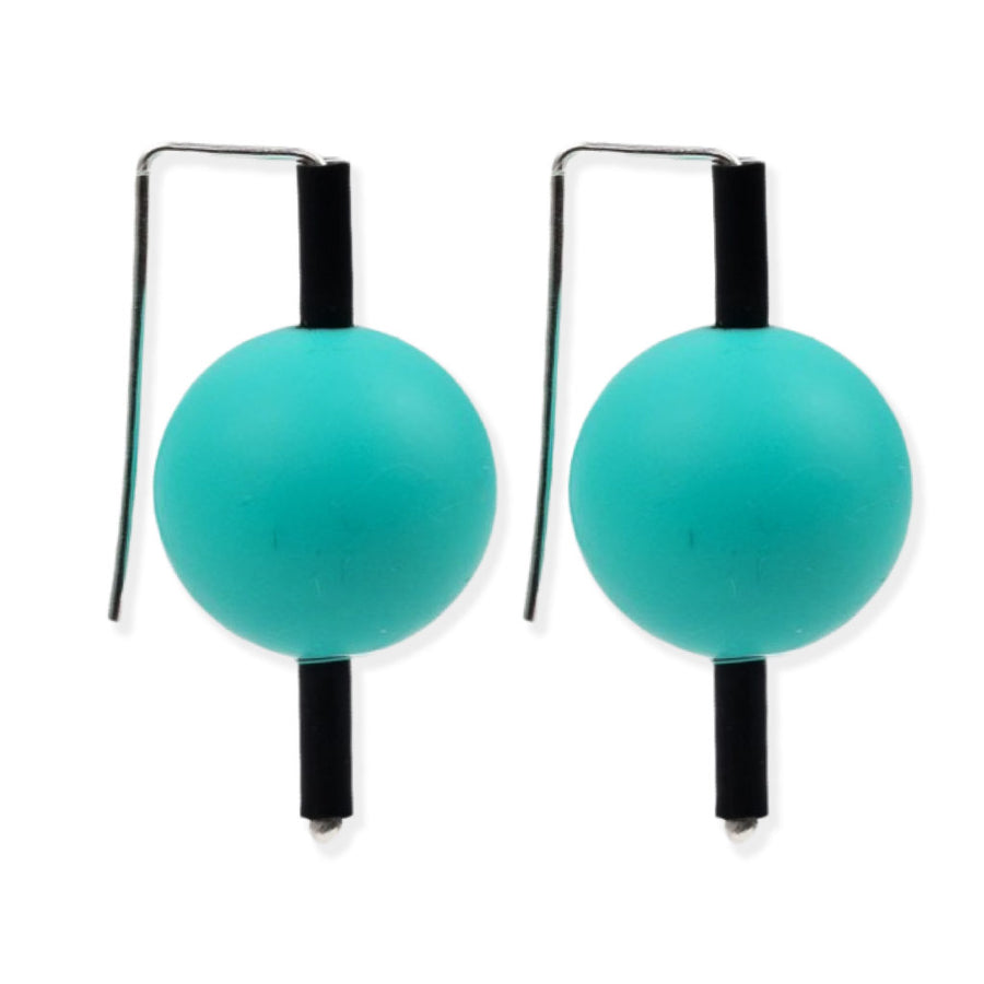 teal supersized earrings on a white background
