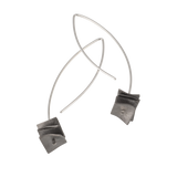 silver drop earrings with dark square disks on a white background