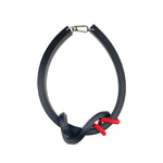 black and red knot necklace on a white background