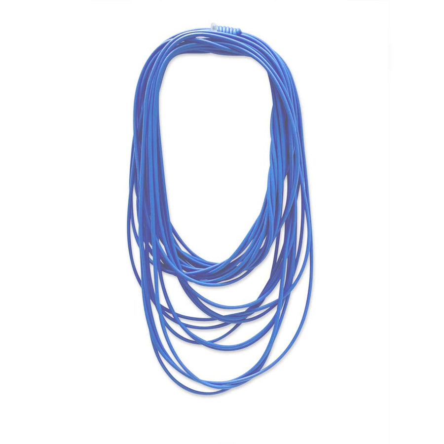 blue necklace on a white background