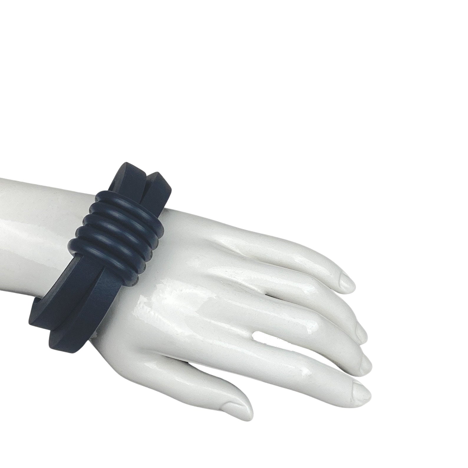 Square profile sculptural rubber bangle by Frank Ideas