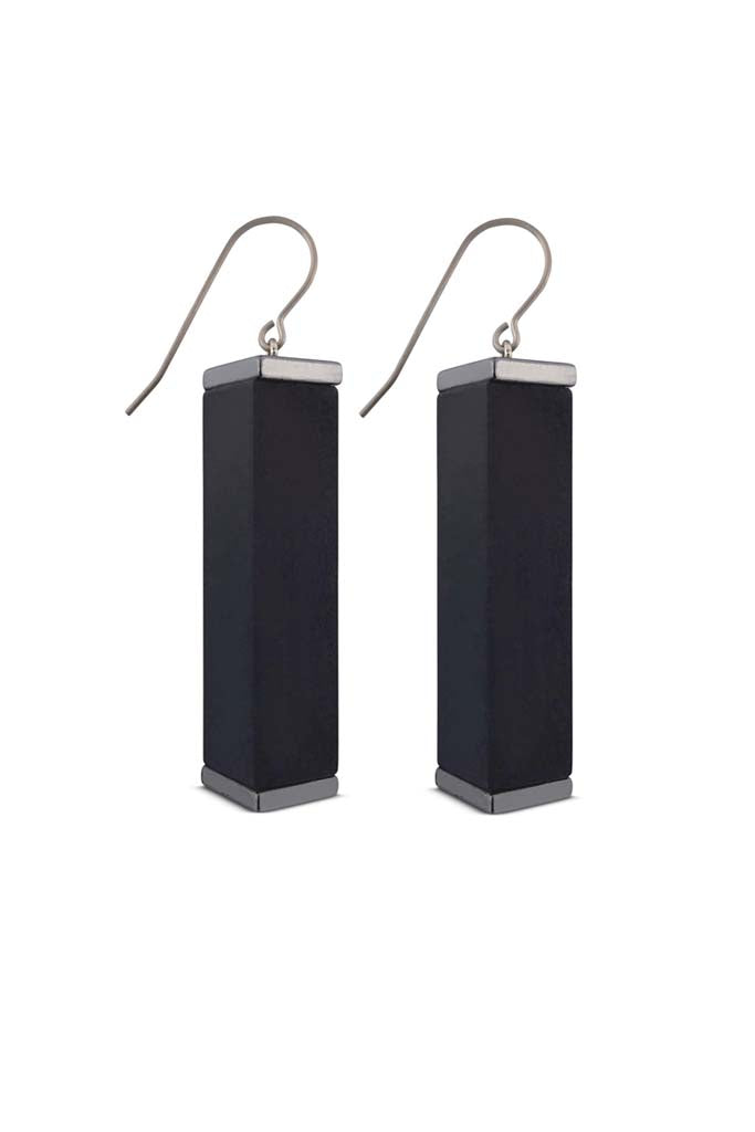 black tower earrings on a white background