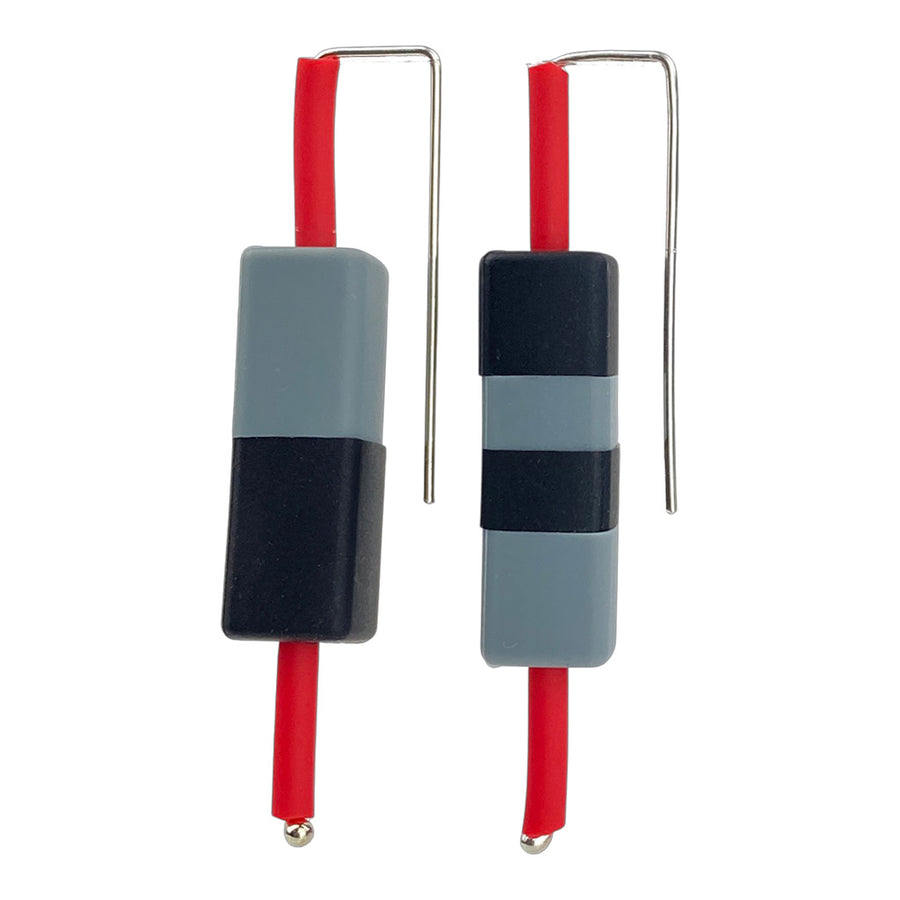 Red, black and grey colour block earrings