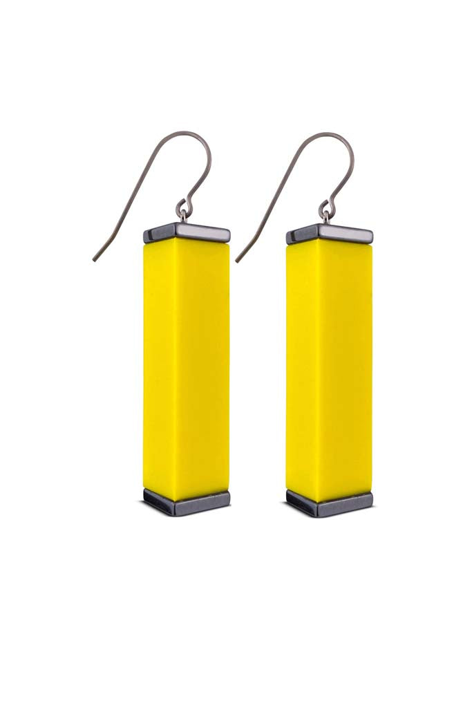 yellow tower earrings on a white background