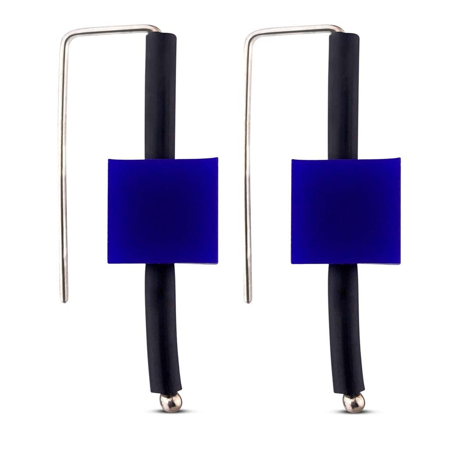 blue rubber cube sterling silver earrings.