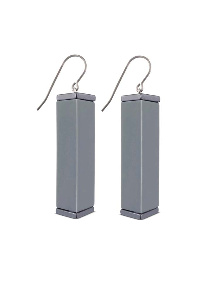 grey tower earrings  on a white background