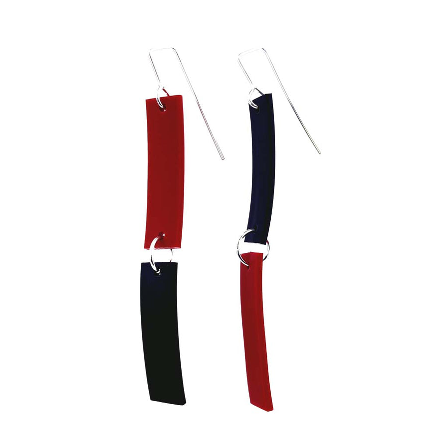 Dark red and black Long rubber earrings, colour block lightweight design