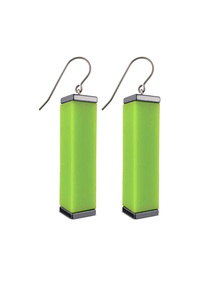 green tower earrings on a white background