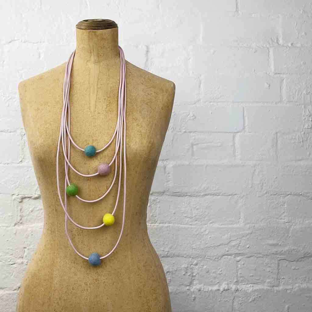 pastel felt and pink rubber necklace