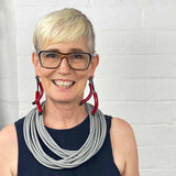 red earrings made from recycled acrylic