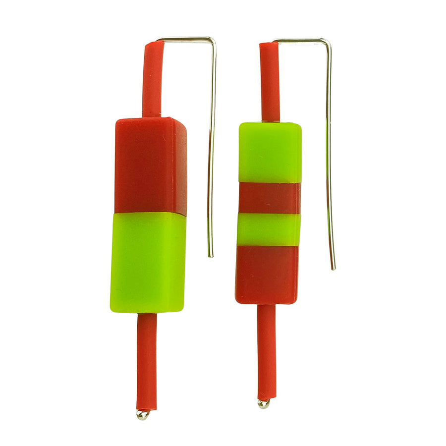 Red and green colour block modern design earrings
