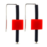 red rubber cube sterling silver earrings.