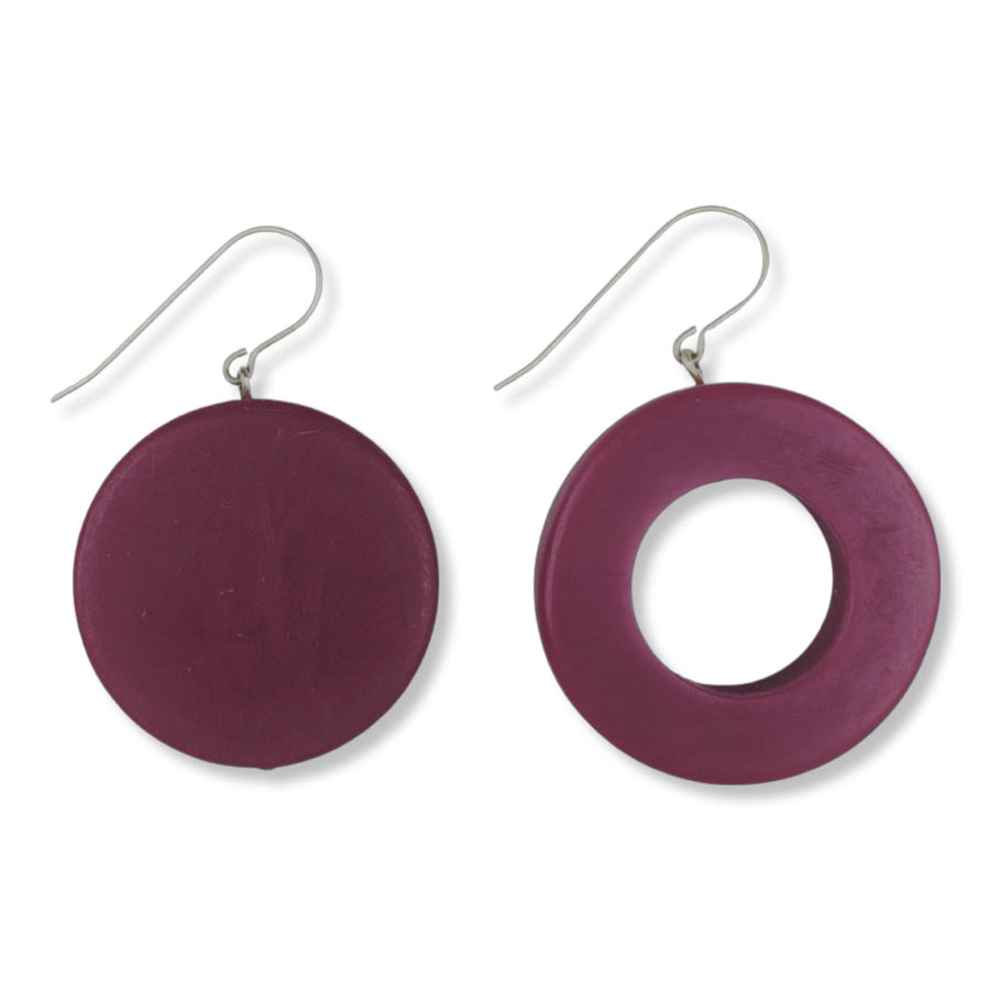 sangria coloured mismatched earrings made from resin