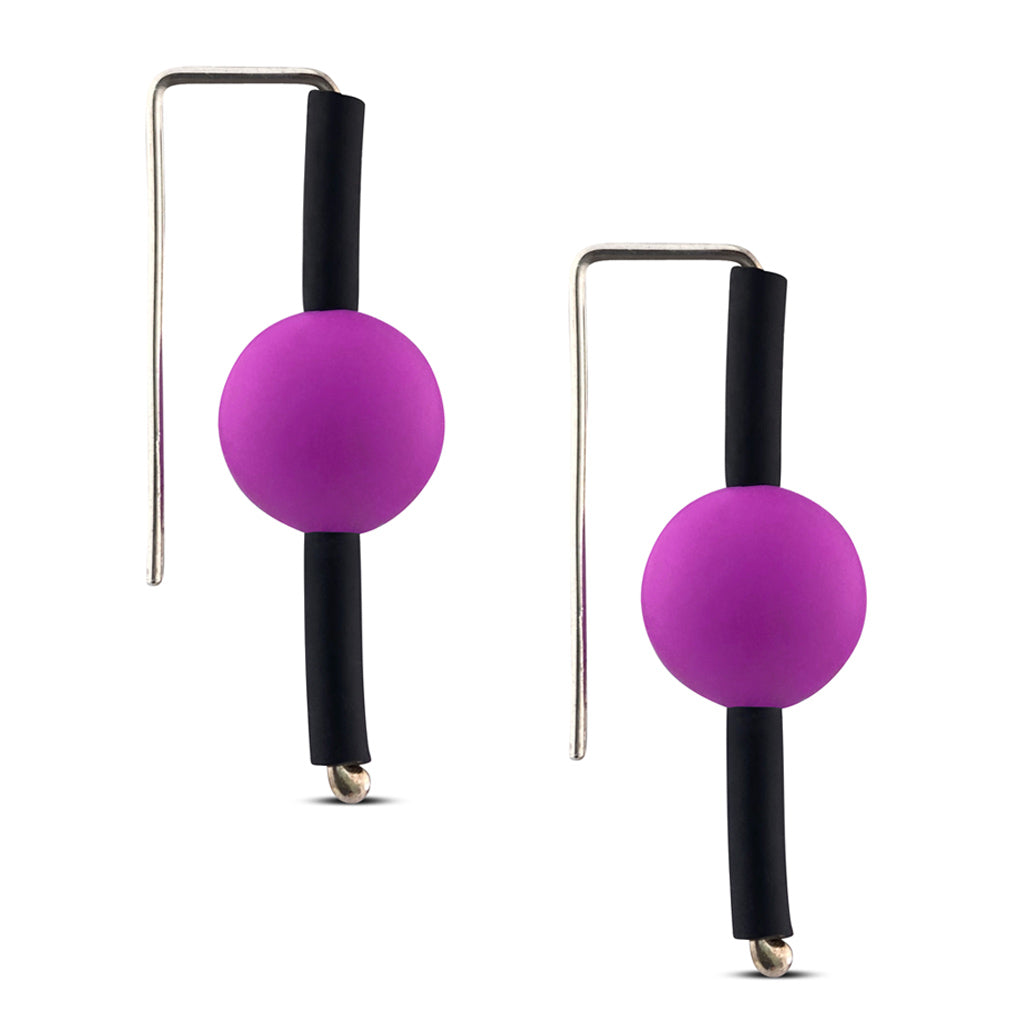 Purple rubber earrings made with sterling silver. Bold, fun earring design.