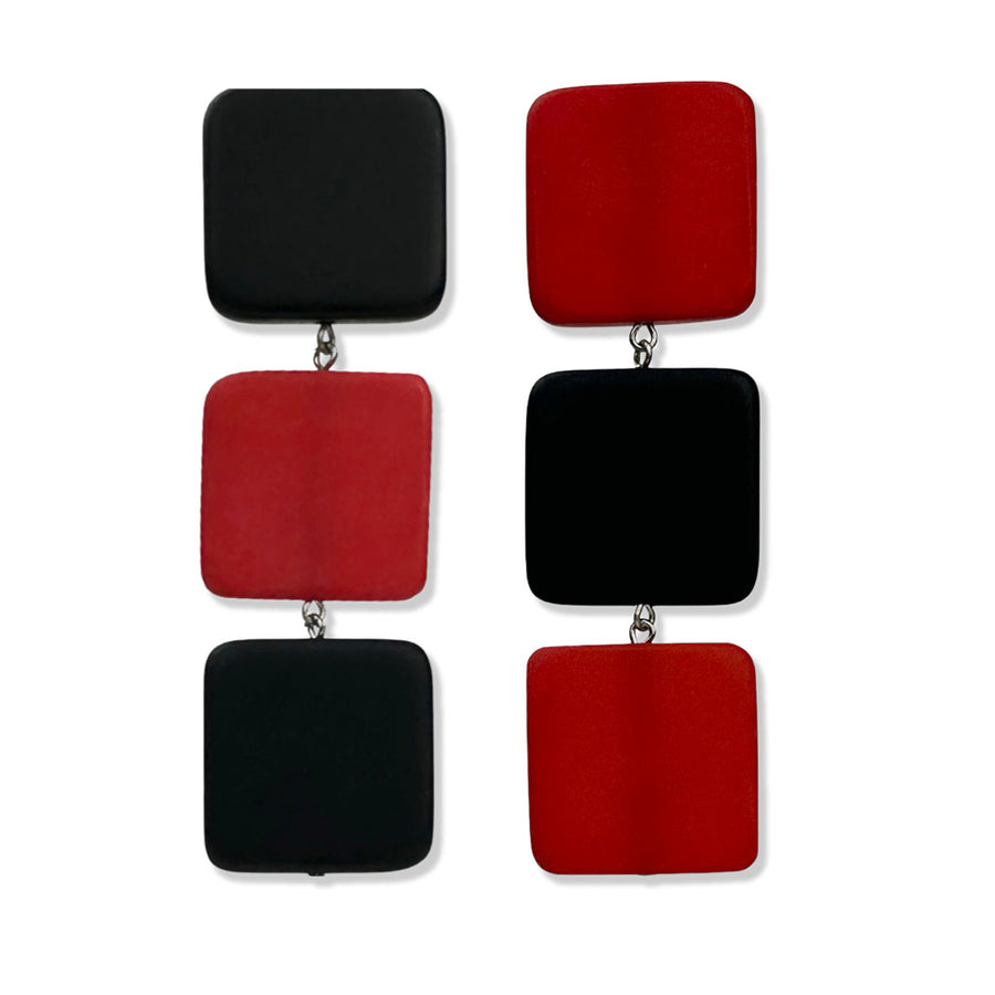 Red and Black Square Resin finished Earring set.