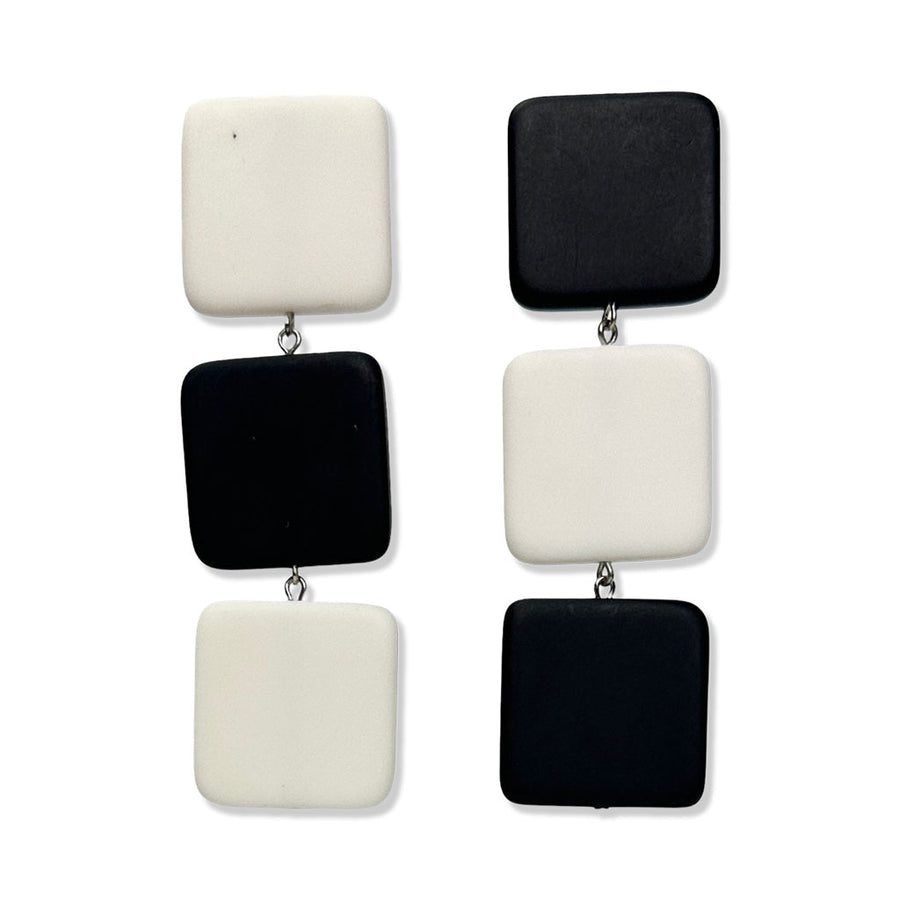 White and Black Square Resin finished Earring set.