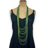 spaghetti necklace light:  dark teal/ lime green