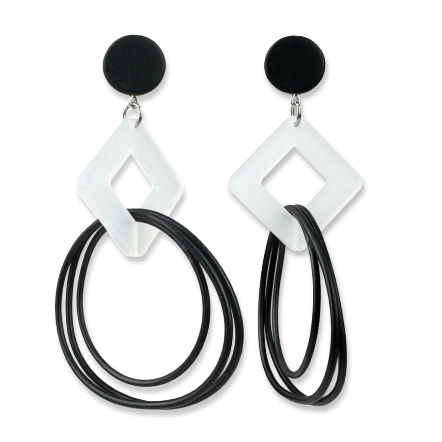 square shape, recycled rubber O, designer earrings