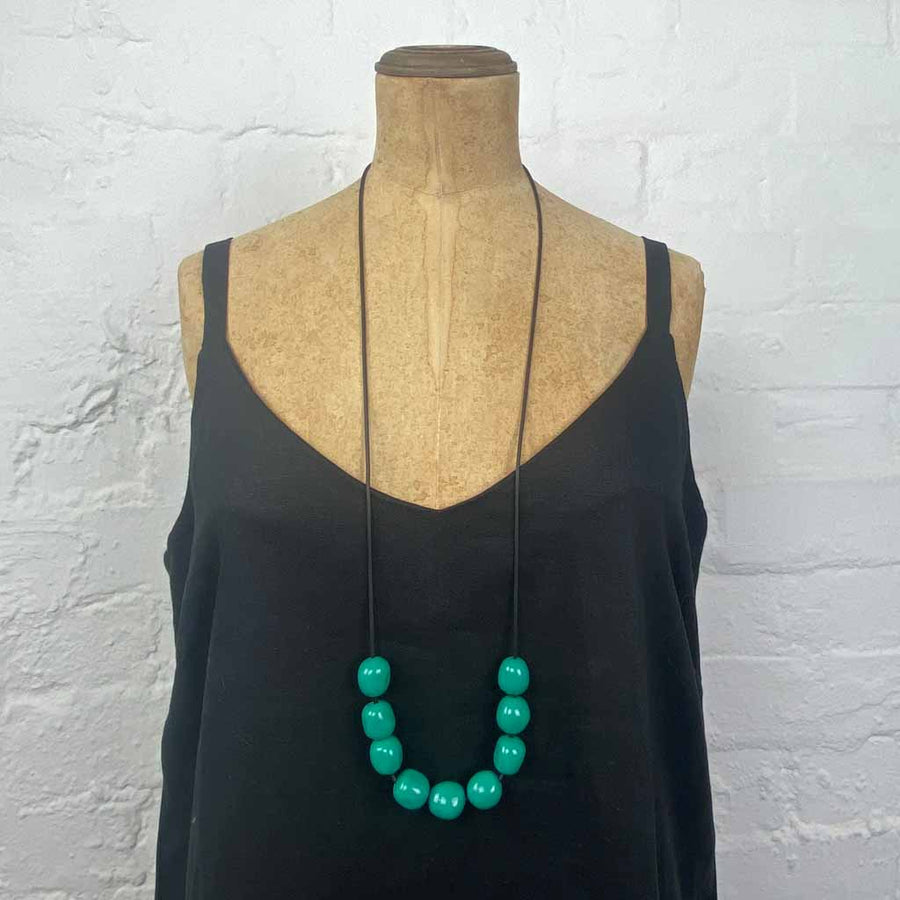 Resin pebble necklace- glossy greenish teal