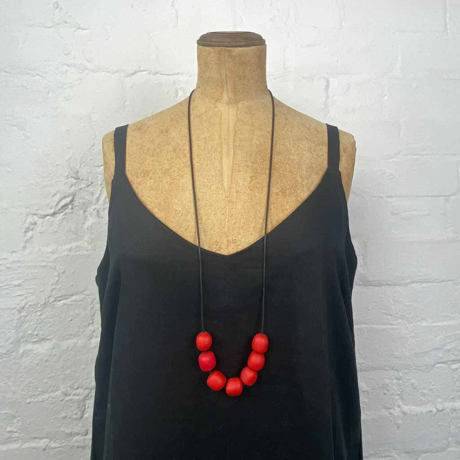 Resin pebble necklace- matte red