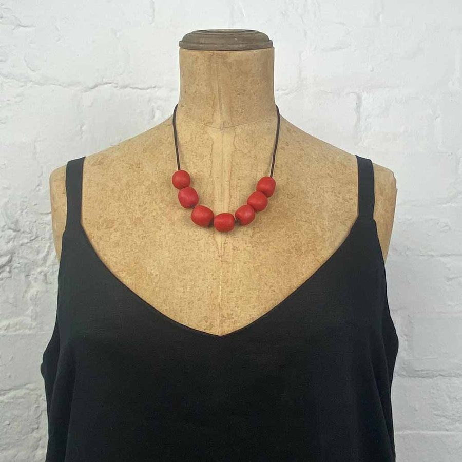 Resin pebble necklace- matte red