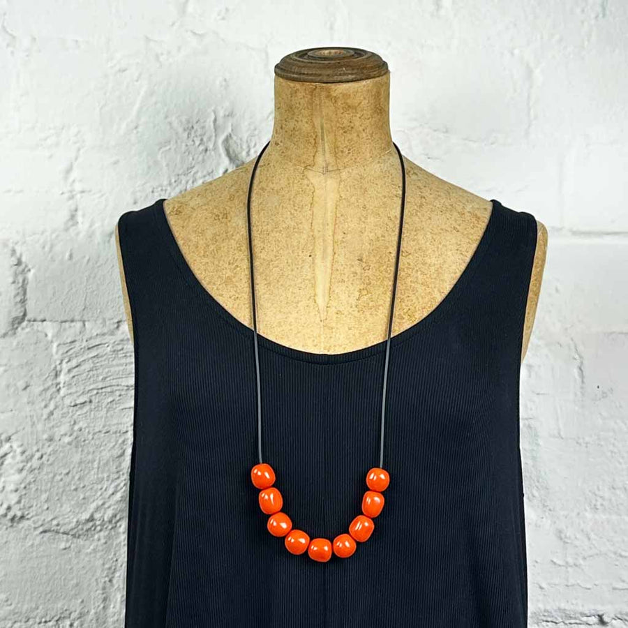 Resin pebble necklace- glossy orange