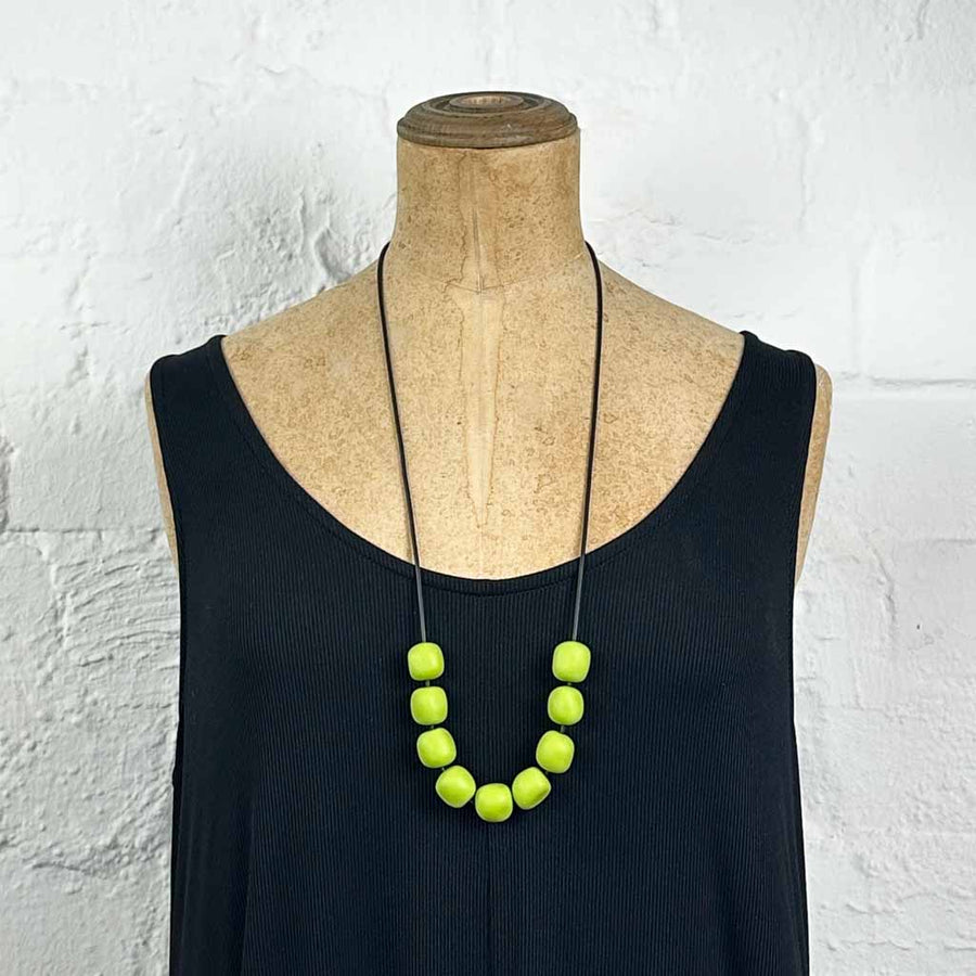 Resin pebble necklace- matt apple green