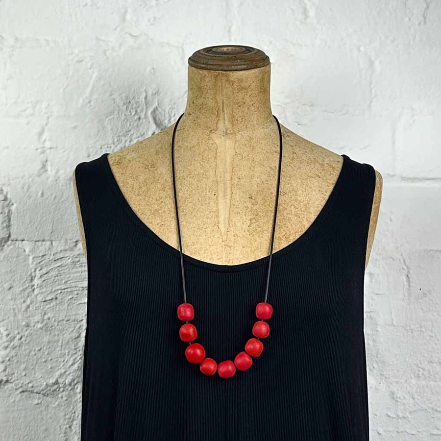 Resin pebble necklace- matt red