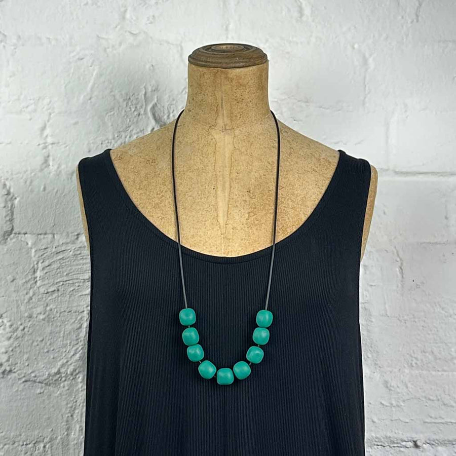 Resin pebble necklace- matt greenish teal