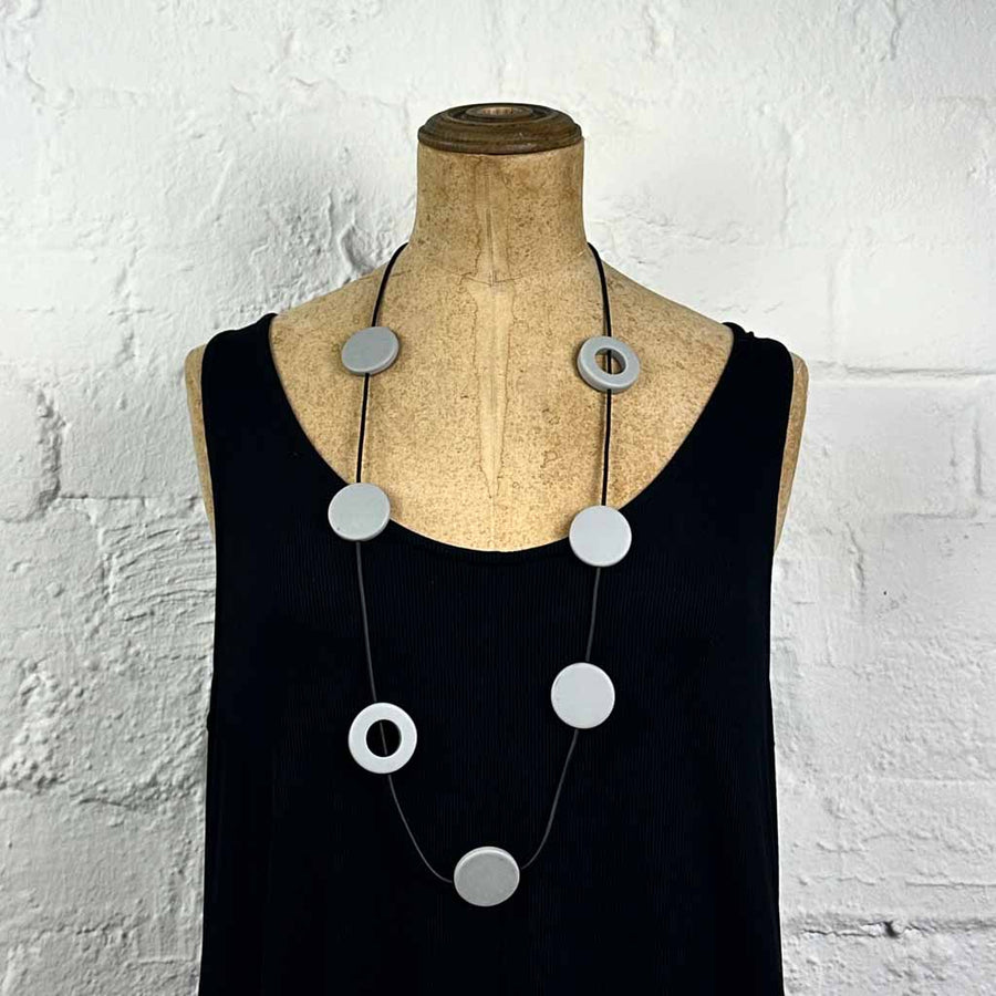 Large resin disk  and ring necklace- light Grey